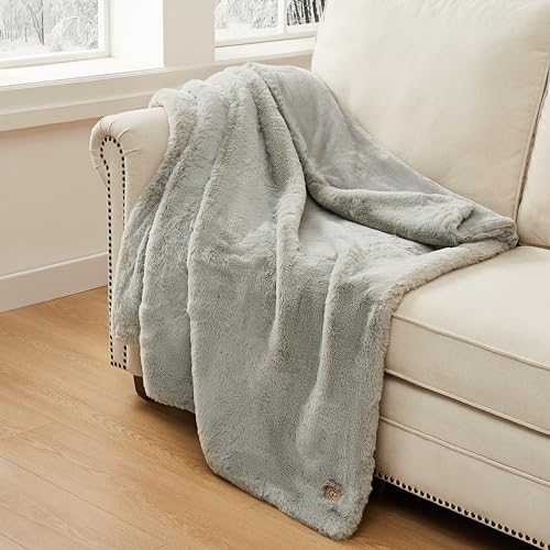 UGG 16802 Euphoria Plush Faux Fur Reversible Throw Blanket for Luxury Hotel Style Couch or Bed Blankets Cozy Machine Washable Luxurious Fuzzy Fluffy Sofa Throws, 70 x 50-Inch, Charcoal