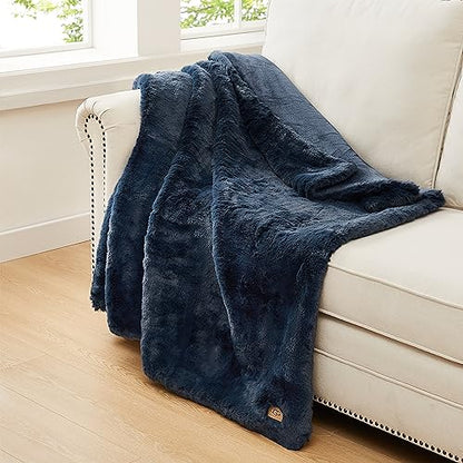 UGG 16802 Euphoria Plush Faux Fur Reversible Throw Blanket for Luxury Hotel Style Couch or Bed Blankets Cozy Machine Washable Luxurious Fuzzy Fluffy Sofa Throws, 70 x 50-Inch, Charcoal