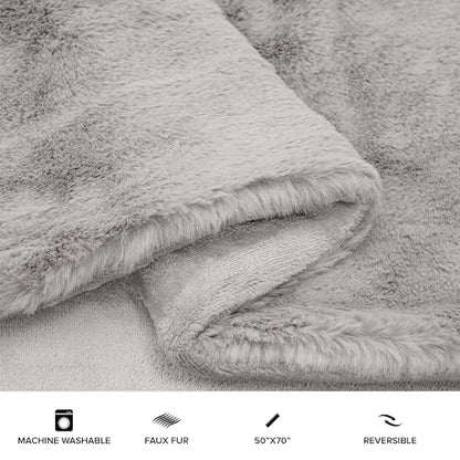 UGG 16802 Euphoria Plush Faux Fur Reversible Throw Blanket for Luxury Hotel Style Couch or Bed Blankets Cozy Machine Washable Luxurious Fuzzy Fluffy Sofa Throws, 70 x 50-Inch, Charcoal