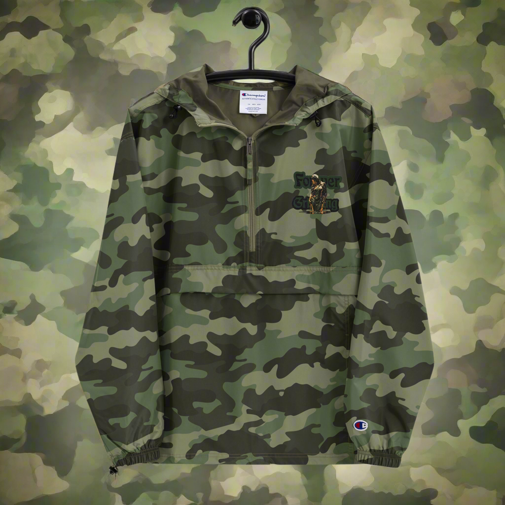 Forever Grinding *(Champion) Olive Green Camo Packable Jacket