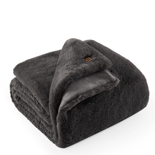 UGG 16802 Euphoria Plush Faux Fur Reversible Throw Blanket for Luxury Hotel Style Couch or Bed Blankets Cozy Machine Washable Luxurious Fuzzy Fluffy Sofa Throws, 70 x 50-Inch, Charcoal