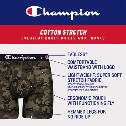 Champion Men's Every Day Comfort Stretch Cotton Boxer Briefs (3 Pack)