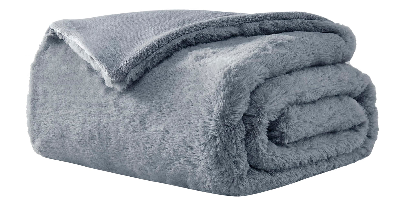 UGG 16802 Euphoria Plush Faux Fur Reversible Throw Blanket for Luxury Hotel Style Couch or Bed Blankets Cozy Machine Washable Luxurious Fuzzy Fluffy Sofa Throws, 70 x 50-Inch, Charcoal