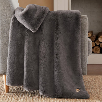 UGG 16802 Euphoria Plush Faux Fur Reversible Throw Blanket for Luxury Hotel Style Couch or Bed Blankets Cozy Machine Washable Luxurious Fuzzy Fluffy Sofa Throws, 70 x 50-Inch, Charcoal