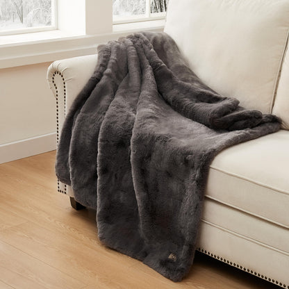 UGG 16802 Euphoria Plush Faux Fur Reversible Throw Blanket for Luxury Hotel Style Couch or Bed Blankets Cozy Machine Washable Luxurious Fuzzy Fluffy Sofa Throws, 70 x 50-Inch, Charcoal