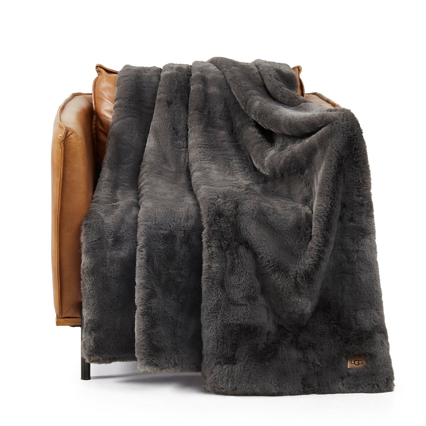 UGG 16802 Euphoria Plush Faux Fur Reversible Throw Blanket for Luxury Hotel Style Couch or Bed Blankets Cozy Machine Washable Luxurious Fuzzy Fluffy Sofa Throws, 70 x 50-Inch, Charcoal