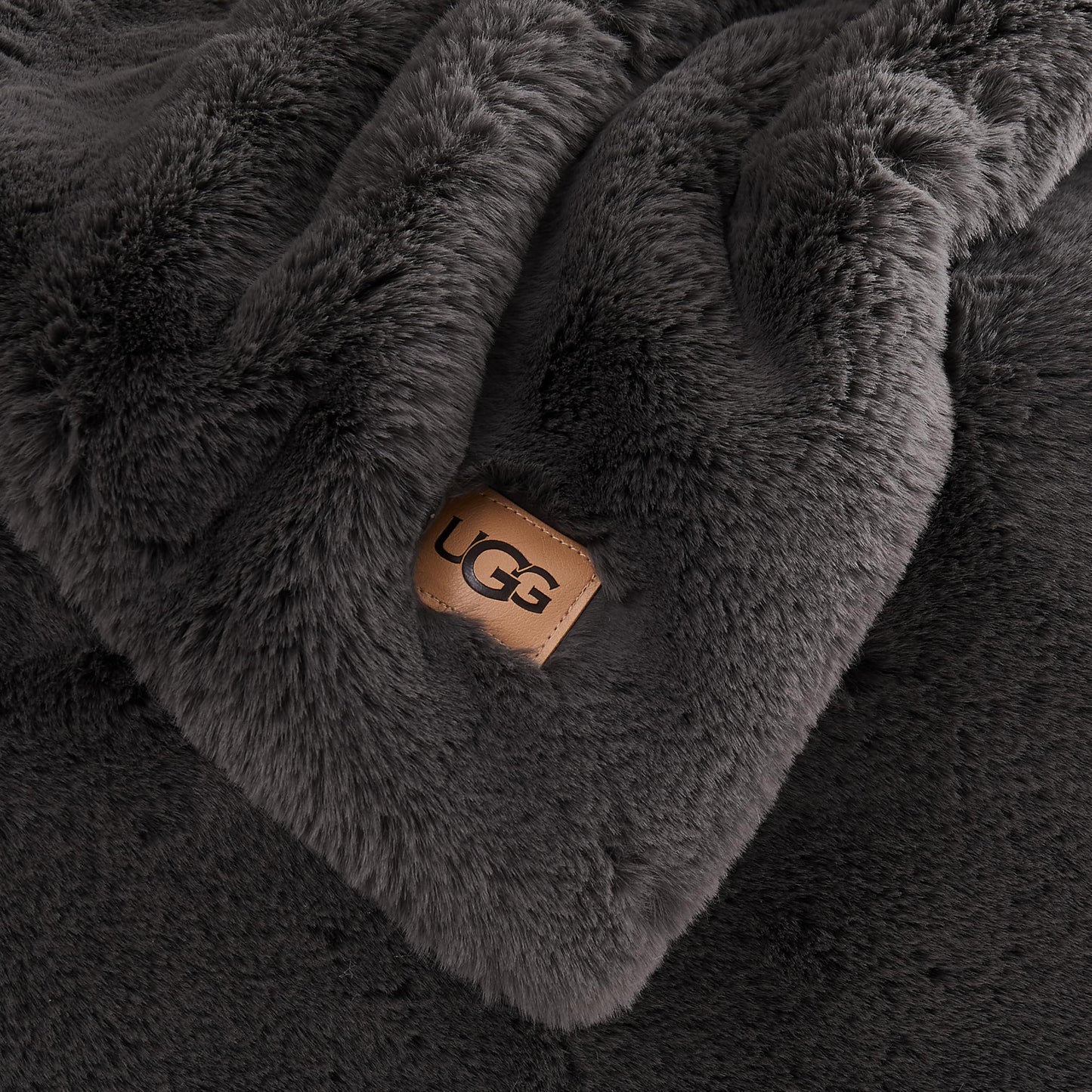 UGG 16802 Euphoria Plush Faux Fur Reversible Throw Blanket for Luxury Hotel Style Couch or Bed Blankets Cozy Machine Washable Luxurious Fuzzy Fluffy Sofa Throws, 70 x 50-Inch, Charcoal