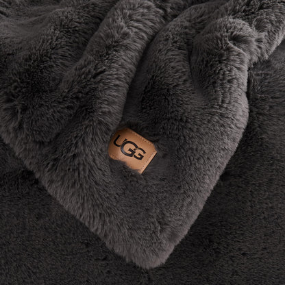 UGG 16802 Euphoria Plush Faux Fur Reversible Throw Blanket for Luxury Hotel Style Couch or Bed Blankets Cozy Machine Washable Luxurious Fuzzy Fluffy Sofa Throws, 70 x 50-Inch, Charcoal