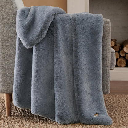 UGG 16802 Euphoria Plush Faux Fur Reversible Throw Blanket for Luxury Hotel Style Couch or Bed Blankets Cozy Machine Washable Luxurious Fuzzy Fluffy Sofa Throws, 70 x 50-Inch, Charcoal