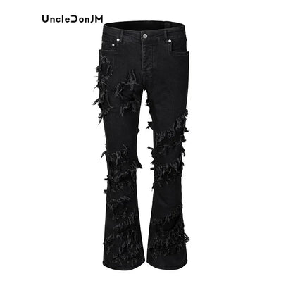 Damage y2k black ripped jeans gothic flare pants skinny jeans men street wear cargo jeans Destroy