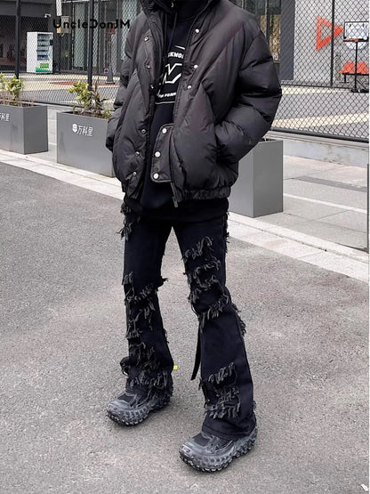 Damage y2k black ripped jeans gothic flare pants skinny jeans men street wear cargo jeans Destroy