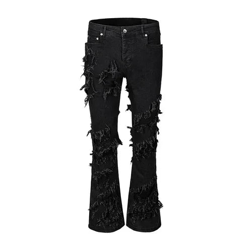 Damage y2k black ripped jeans gothic flare pants skinny jeans men street wear cargo jeans Destroy