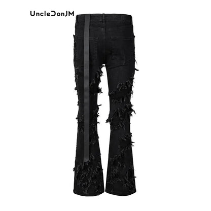 Damage y2k black ripped jeans gothic flare pants skinny jeans men street wear cargo jeans Destroy