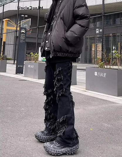 Damage y2k black ripped jeans gothic flare pants skinny jeans men street wear cargo jeans Destroy