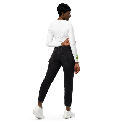 Forever Grinding White/Green Long-sleeve crop top Women